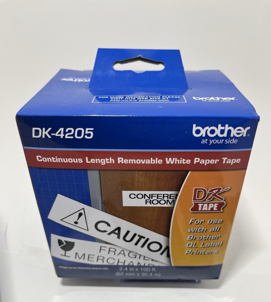 Brother Dk4205 Removable Label, Black/White, Labels/Roll: Continuous
