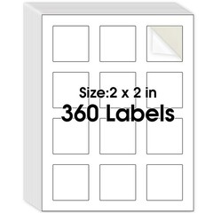 360 Count 2″ x 2″ Square Matte White Labels for Inkjet or Laser Template 22806