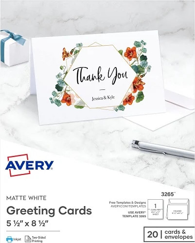 Avery 3265 Greeting Cards, Inkjet, 5-1/2-Inch x8-1/2-Inch , 20/BX, Matte White