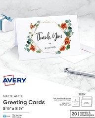 Avery 3265 Greeting Cards, Inkjet, 5-1/2-Inch x8-1/2-Inch , 20/BX, Matte White