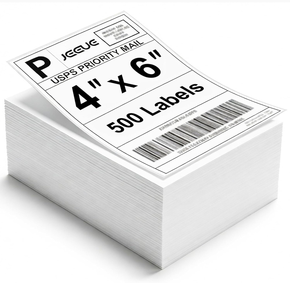 4X6 Thermal Labels, 500 Count Fanfold Shipping Label Printer Paper, Waterproof &