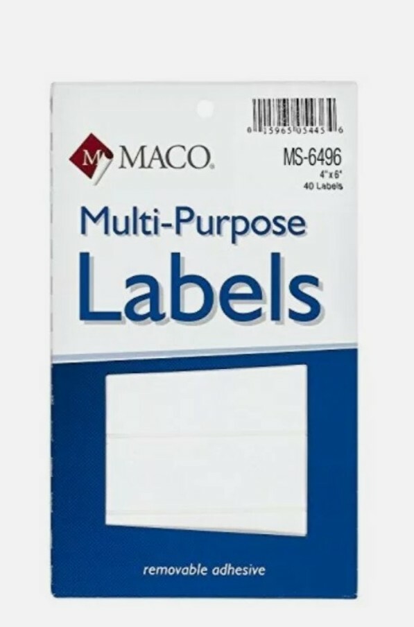 MACO White Rectangular Multi-Purpose Labels, 4 x 6 Inches, 40 Per Box (MS-6496)