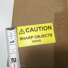 ⚠CAUTION SHARP OBJECTS INSIDE Warning Sticker Label Yellow 2.25″ L x 1.25″ H
