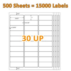 1 x 2 5/8 15000 Address Blank Shipping Labels Self Adhesive 30 UP Laser Ink jet
