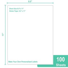 8.5×11 Printable White Sticker Paper Full Sheet Label, Matte, for Laser & Ink…