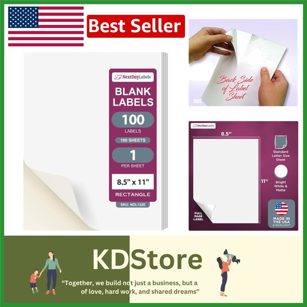 Quality 8.5×11 White Label Sheets – 100 Self-Adhesive Stickers
