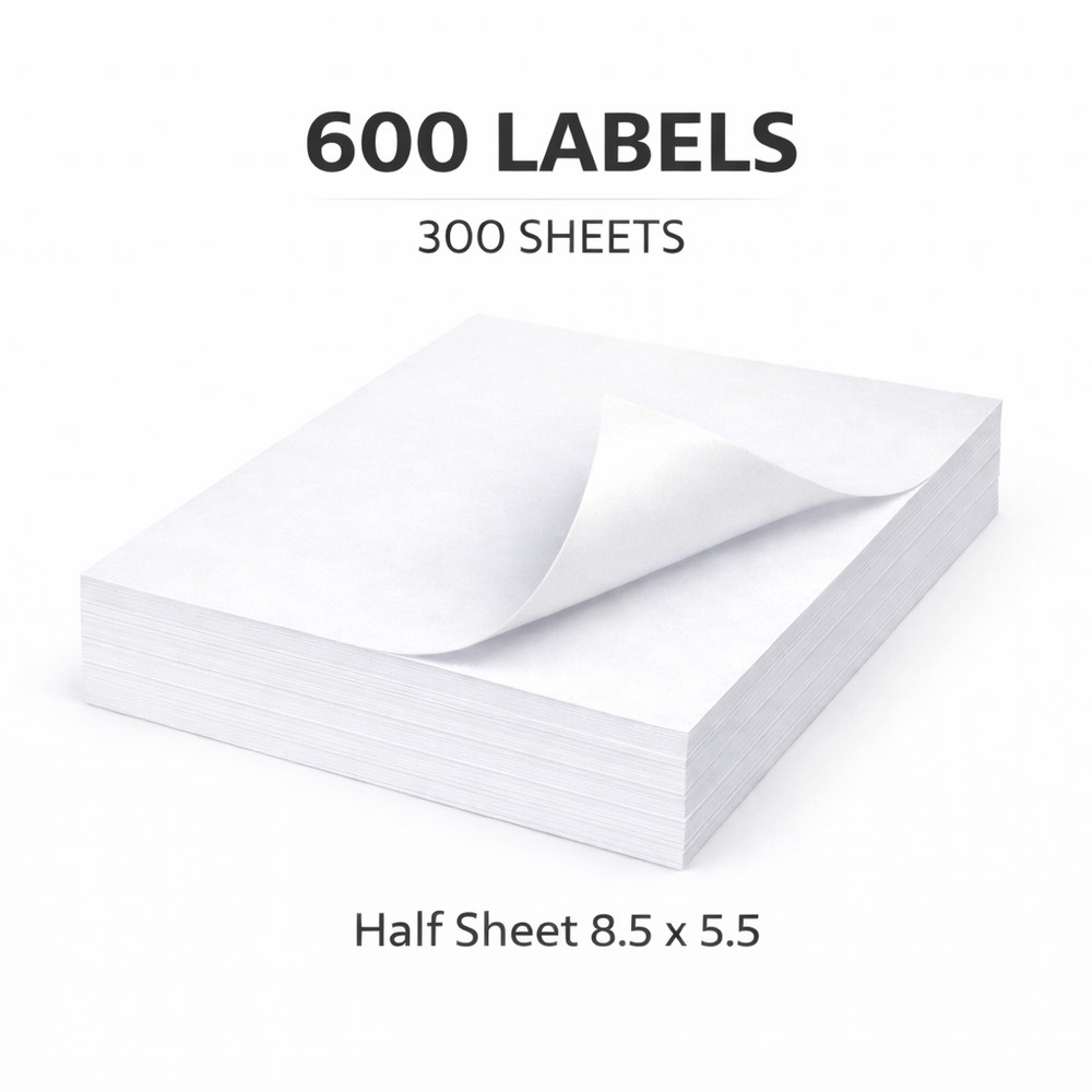 600 Premium 8.5″ X 5.5″ Half Sheet Self Adhesive Shipping Labels