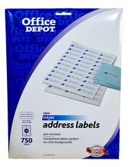 Office Depot 750 Clear Inkjet Address Labels 1″x2-5/8″, Same as Avery 8366