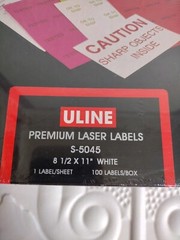Uline 100 Premium Laser Labels S-5045 8 1/2″ X 11″ White, NEW