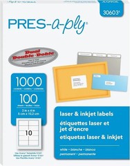 PRES-a-ply Laser Labels, 2 x 4 Inch, White, 1000 Count (30603)