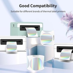 3″ Holographic Direct Thermal Label Stickers, Round Printable Rainbow Glitter…