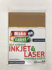DARK BROWN KRAFT PAPER A4 SELF ADHESIVE, STICKY, STICKER LABELS INKJET LASER