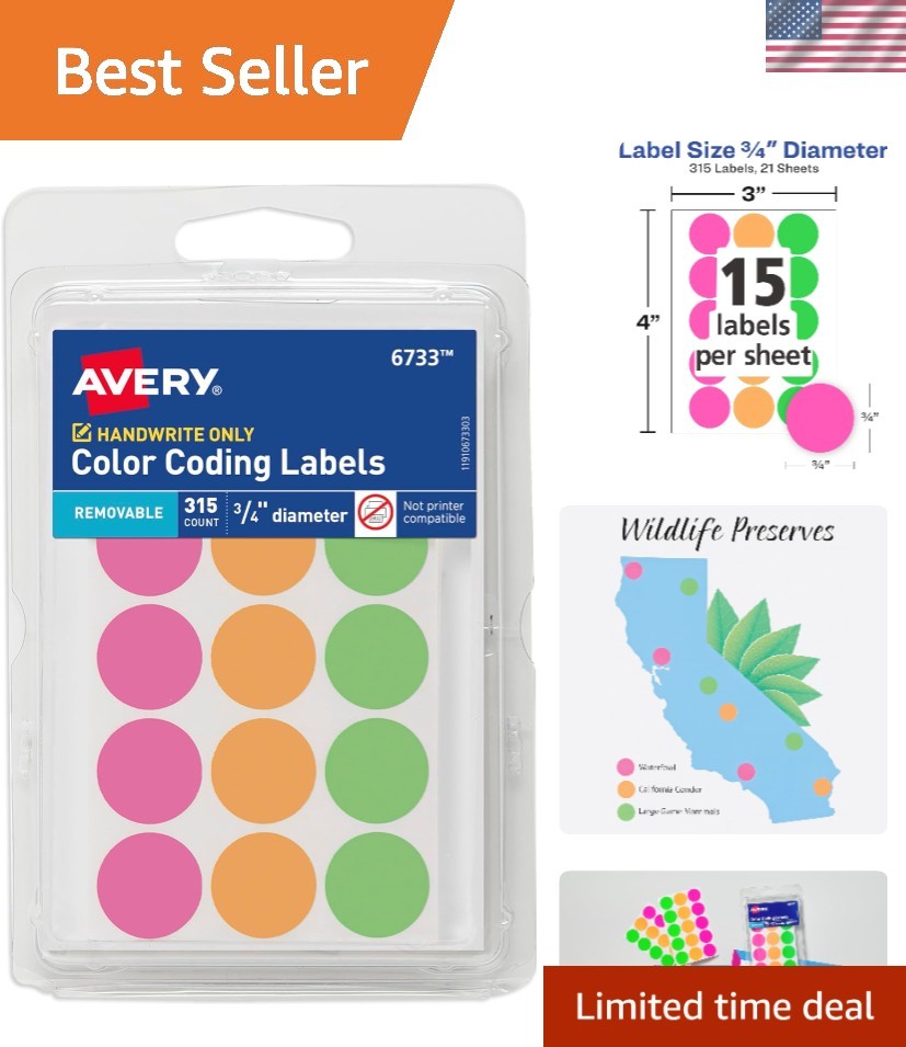 Assorted Colors Removable Labels – 3/4″ Round Neon Dot Stickers, 36 Packs
