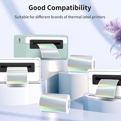 3×2 Inch Holographic Thermal Labels, Silver Thermal Sticker Labels, Rainbow G…