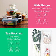 1000 Removable Food Labels, Water/Oil/Tear Resistant Blank Stickers