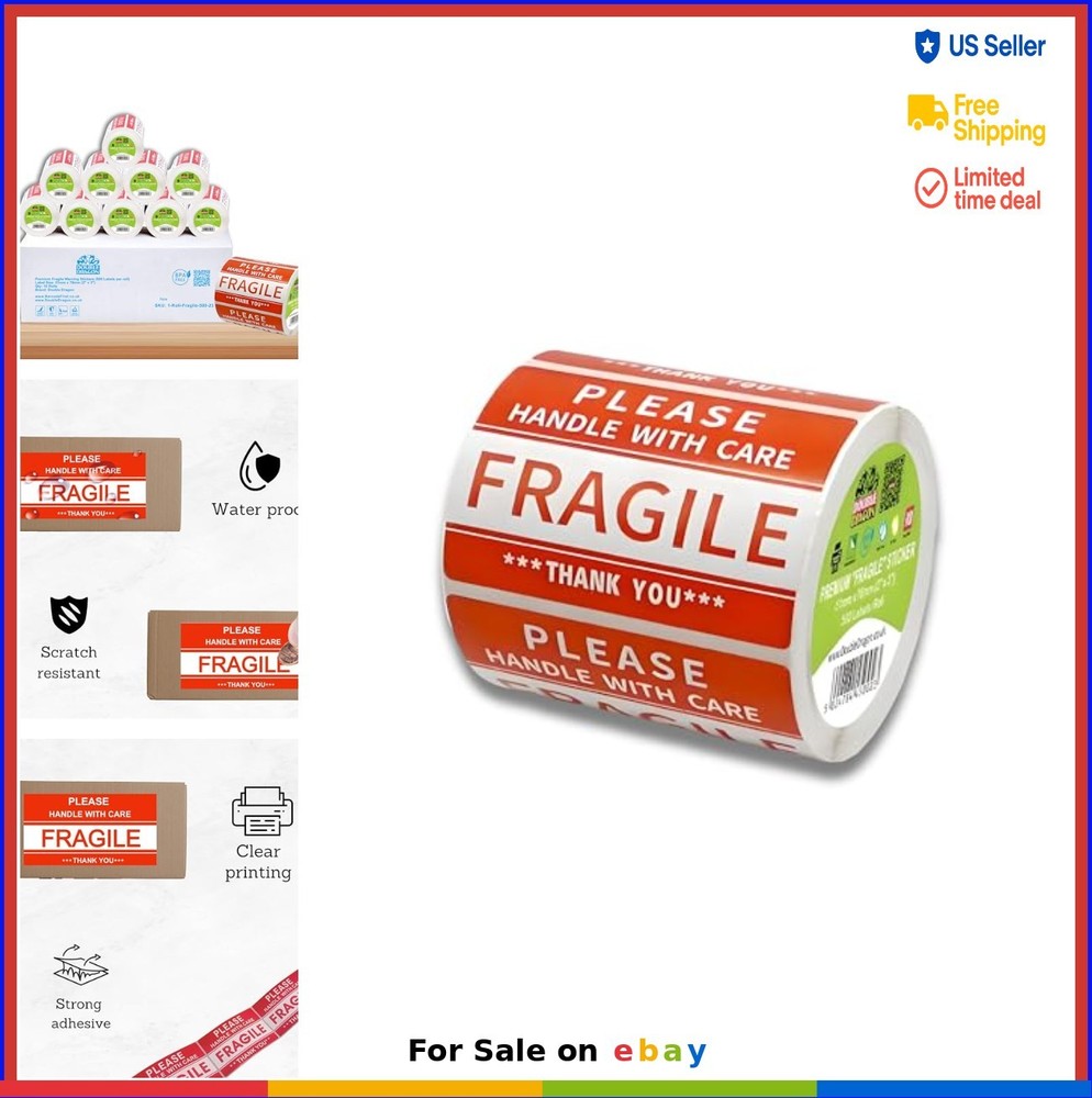 Fragile Labels 2×3 Inch 500 Count Red Warning Handle with Care Sticker for