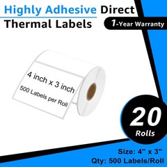 20Rolls 4×3 Direct Thermal 500 Labels for Zebra Eltron 2844 ZP450 ZP500 ZP505