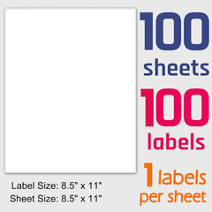 Printable White Sticker Labels, 100 Sheets 8.5″ X 11″ Full Sheet Label Stickers