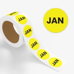 StickerJet Month Labels – 500 Pcs Roll Round Paper Stickers, Strong Adhesive