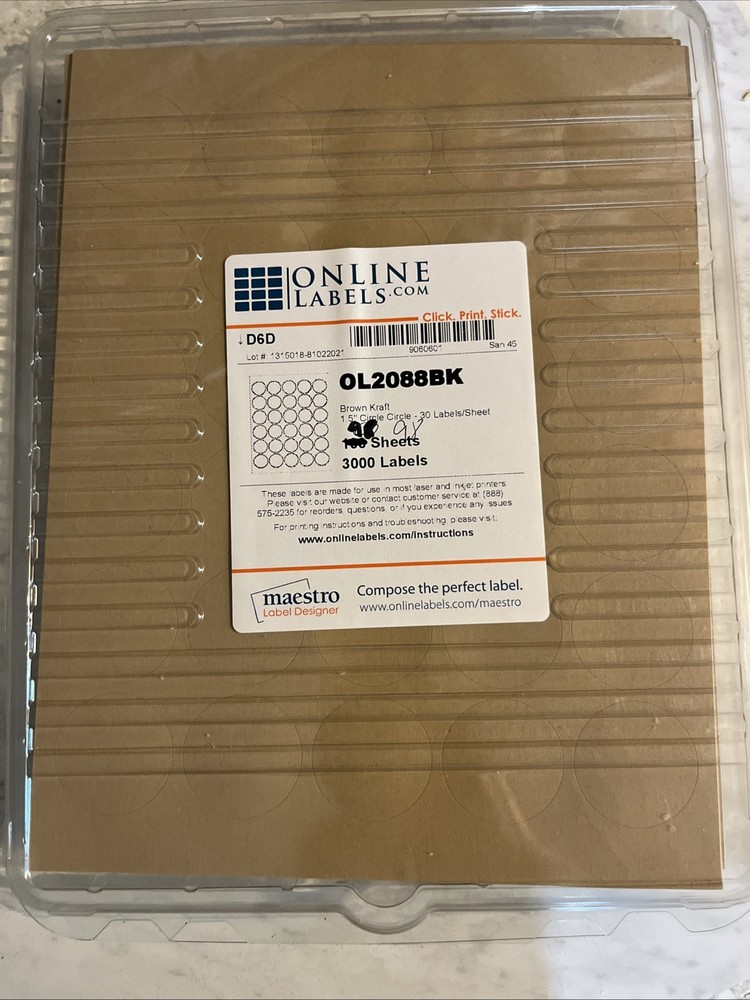 Brown Kraft Labels 1.5 Circles 98 Sheets/ 2940 Labels, Online Labels – OL2088BK