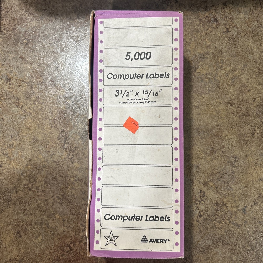 Vintage Avery 3.5″ X 15/16″ Computer Labels 4013 Made In USA Box Of 5,000