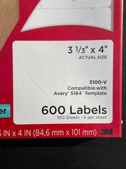 3M 3100-V White Shipping Labels 3-1/3″ x 4″ Laser (Pack of 600)