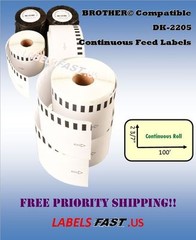 1-200 Rolls Labels123 Brand-Fits BROTHER DK 2205 Continuous Rolls-LOWEST PRICES!