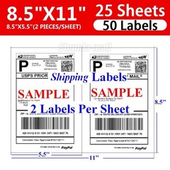 50 Premium Shipping Labels 8.5″ x 5.5″ Half Sheets Self Adhesive 2 Per Sheet US