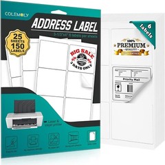 3.33×4 in Labels – 25 Sheets 6 Label Stickers Paper for Inkjet/Laser Printer 150