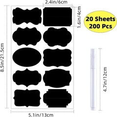 Chalkboard Labels 200 PCS Reusable Waterproof Jar Stickers with Marker Kitchen S