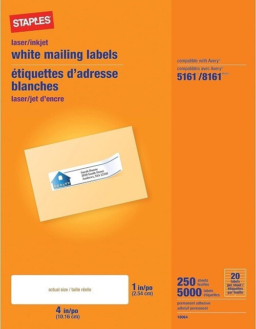 Staples 489561 Laser/Inkjet Address Labels 1-Inch x 4-Inch