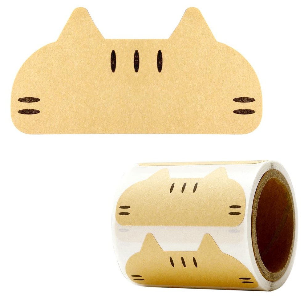 Cute Cat Name Stickers 2 Rolls Blank Brown Kraft Full Adhesive Sticky Notes 2…