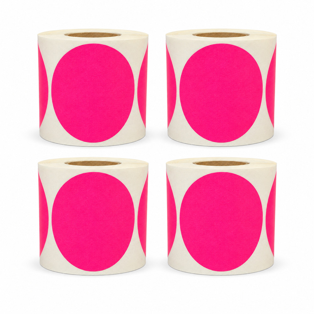 4″ Round Direct Thermal Labels Pink Zebra 1″ Core – (4) Rolls, 1400 Labels Total