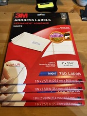 25 sheets 3M Address Labels (3200-A), White 1” x 2 5/8 750 Labels 3 sealed packs