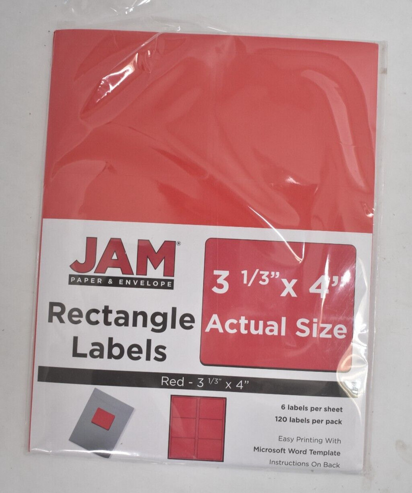 JAM! Paper & Envelope Rectangle Labels 3-1/3′ x 4″ 120 Labels Set 20 Sheets