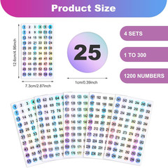 20 Sheets Number Stickers (Numbers 1-300), Self Adhesive Label Laser Stickers Wa