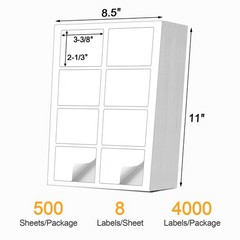 4000 Labels/500 Sheets Self Adhesive Name Tag Stickers, 8 Labels per Sheet, A…