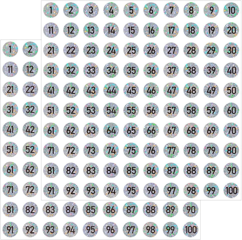3000 PCS Small Number Stickers Labels, 0.4 Inch Glitter Silver Consecutive Numbe