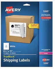 Avery TrueBlock Shipping Labels 8 1/2 x 11″ 5265 Partially Used 21 Sheets
