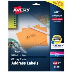 Printable Address Labels, Glossy Clear 1″ x 2-5/8″, 300 Blank Mailing Labels for