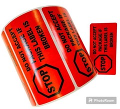 500 4″x2″ Stop Do Not Accept Package if label Seal is Broken Warranty labels