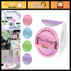 3″ Holographic Thermal Label Stickers – Round Printable Rainbow Glitter Labels f