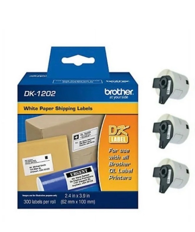 Case of 3 Rolls Genuine Brother DK-1202 White Shipping Labels (300 Per Roll) NEW