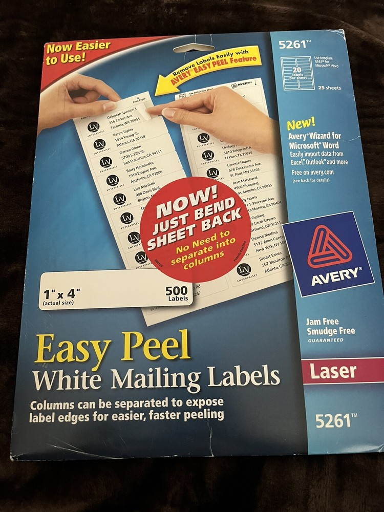 Avery Easy Peel White Mailing Labels, 1”x4”, 500 Labels, Jam/Smudge Free 05261