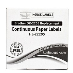 Non-OEM Fits BROTHER DK-2205 Continuous Labels – (2) Rolls of 100′ + (1) FRAME