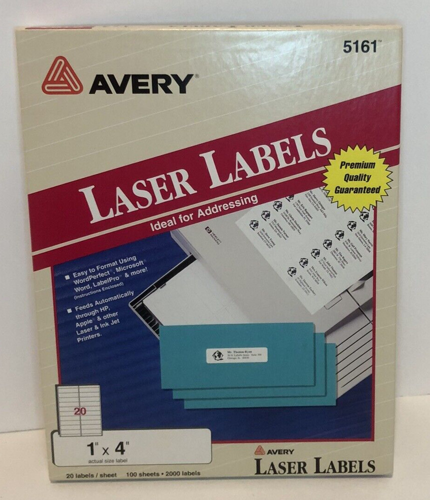 Avery- 5161 – Easy Peel Address Labels, Laser, 1″ x 4″ – Pack of 2000