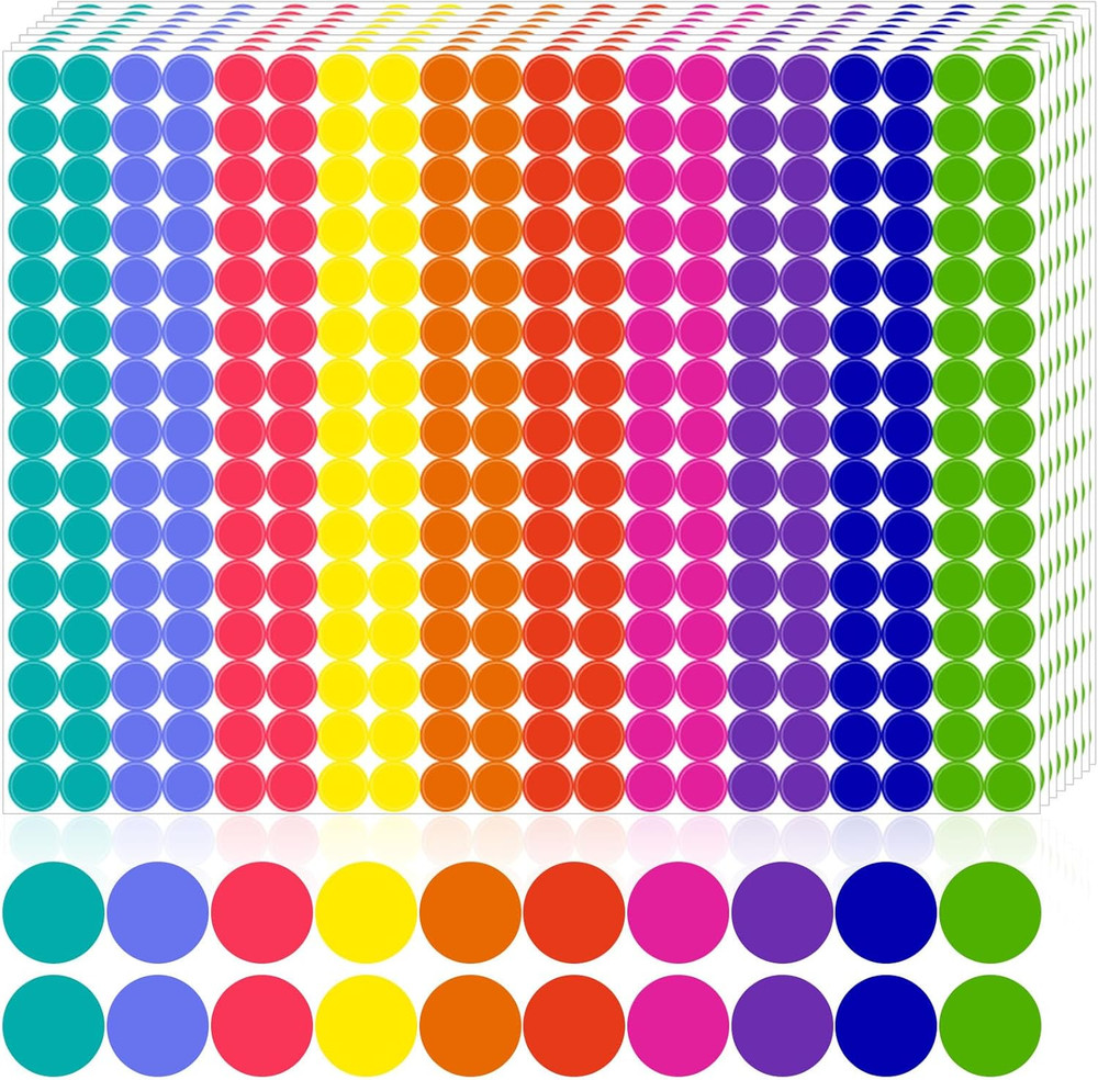 3000 PCS 1/2 Inch Colored Dot Stickers Round Color Coding Labels Circle Dots Lab