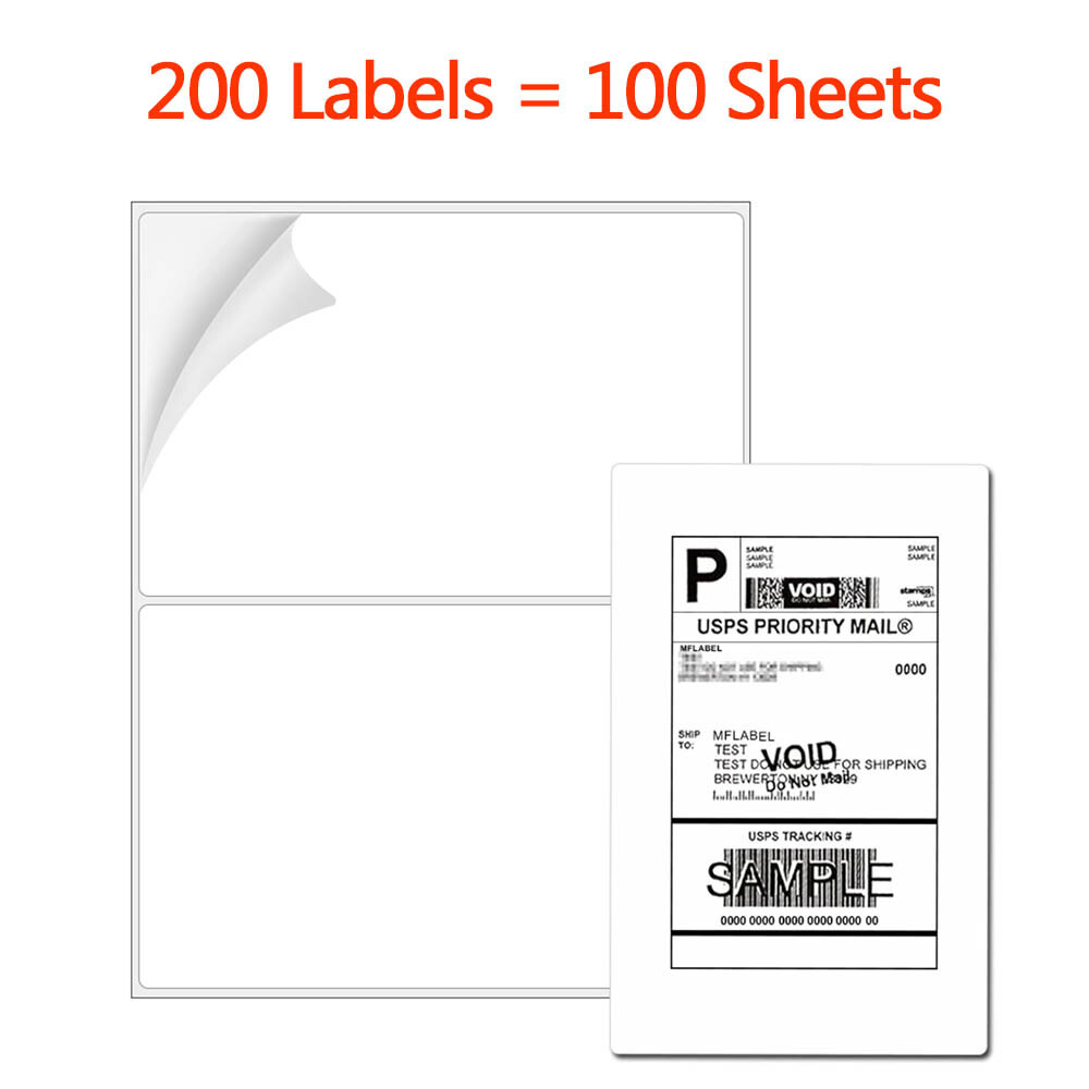 200 Shipping Mailing Labels 8.5″ x 5.5″ Half Sheet Rounded Corner 2 Per Sheet