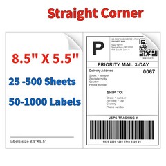 50-1000 Premium Shipping Labels 8.5″ X 5.5″ Half Sheet Self Adhesive 2 Per Sheet