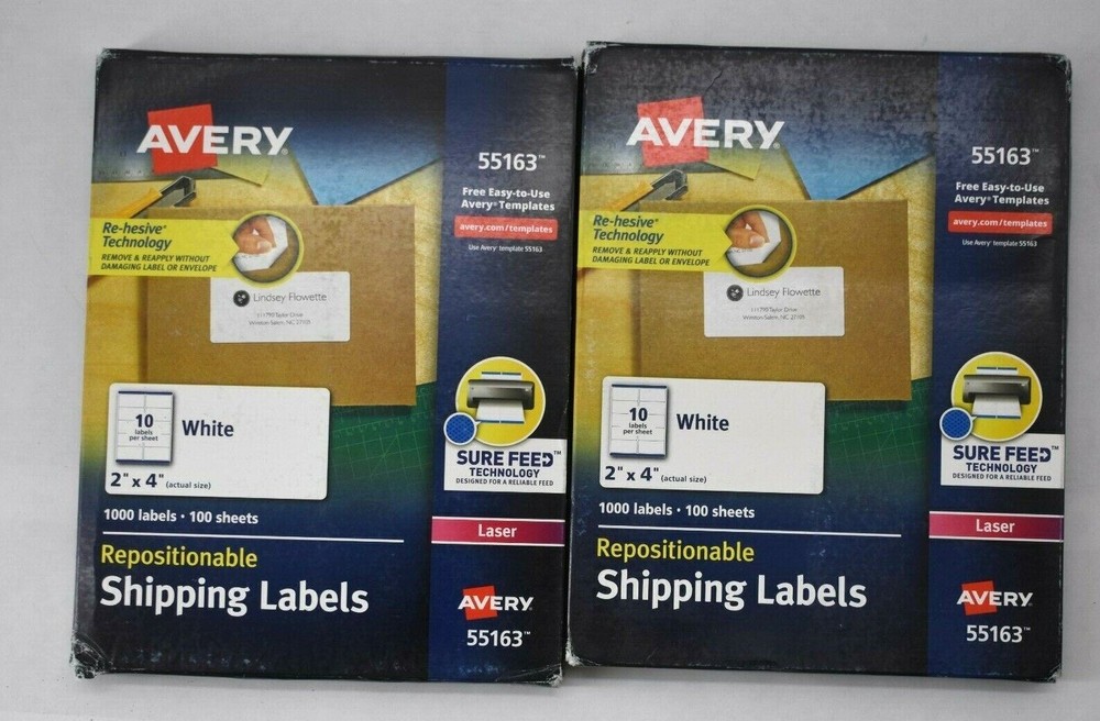 Lot Of 2 Avery 55163 Repositionable Shipping Labels 2″ x 4″ White Laser Printer